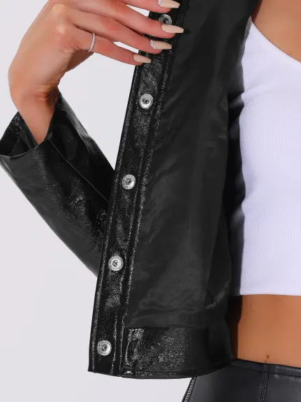 Allegra K - Faux Leather Cropped PU Jacket