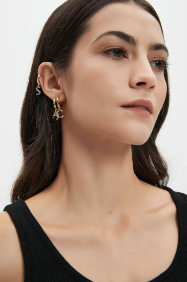 Classicharms-Boucles d'oreilles en argent pavé avec breloques initiales et pendantes