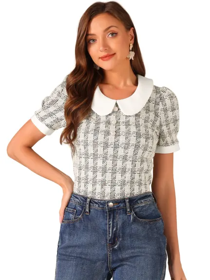 Allegra K- Peter Pan Collar Tweed Blouse