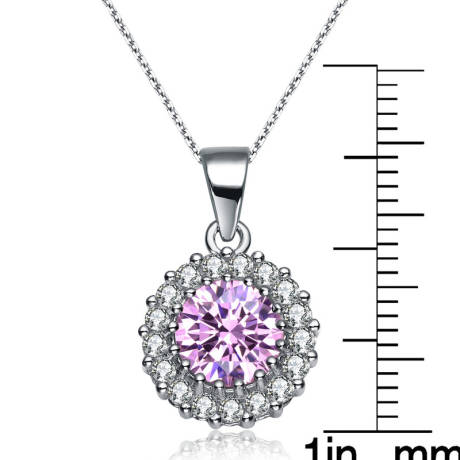 Genevive Sterling Silver with Colored Cubic Zirconia Round Pendant Necklace