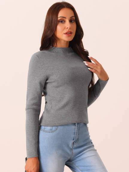 Allegra K - Mock Neck Long Sleeve Slim Knit Top