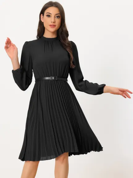 Allegra K- élégante robe Midi chemise à manches longues plissée