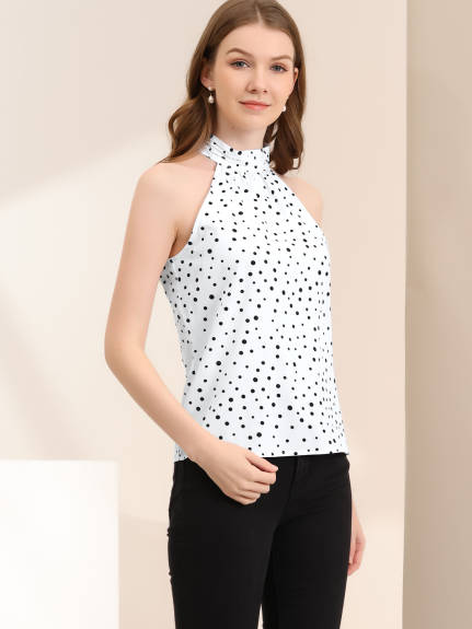 Allegra K - Polka Dots Elegant Tie Back Halter Neck Top