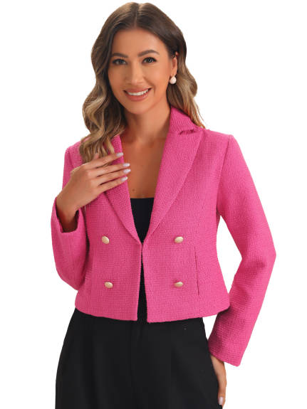 Allegra K - Notch Lapel Tweed Blazer Jacket