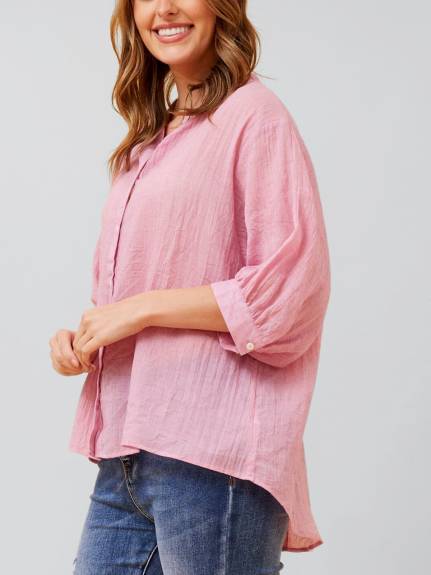 Annick - Roxanne Oversized Semi-Sheer Shirt Blouse Solid