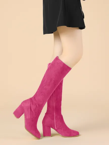 Allegra K- Side Zipper Chunky Heel Knee High Boots