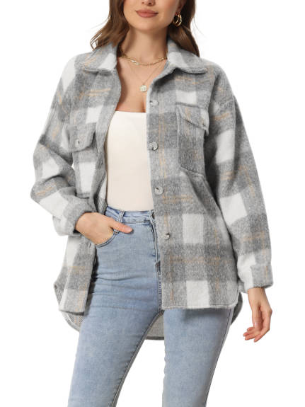 Allegra K- Plaid Shacket Flannel Coats