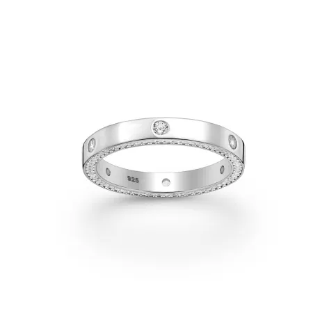 Bague en argent sterling et CZ avec détail de bande pavée - Ag Sterling