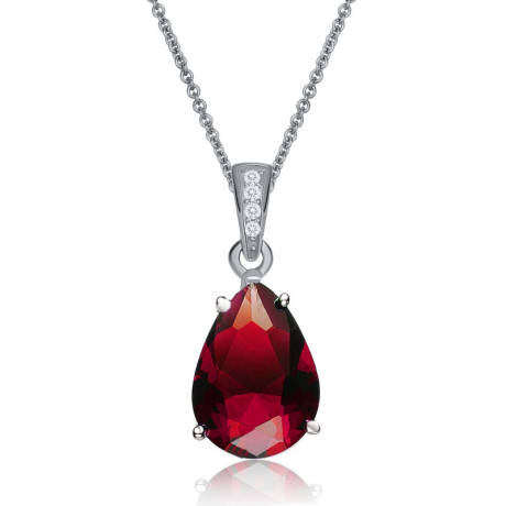 Genevive Sterling Silver White Gold Plating with Colored Cubic Zirconia Pear Shaped Pendant Necklace