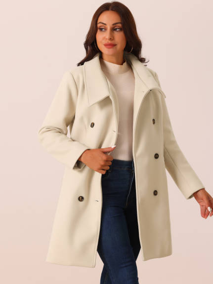 Allegra K - Double Breasted Winter Outwear Peacoat