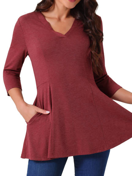 INSPIRE CHIC - V Neck 3/4 Sleeve Flare Blouse