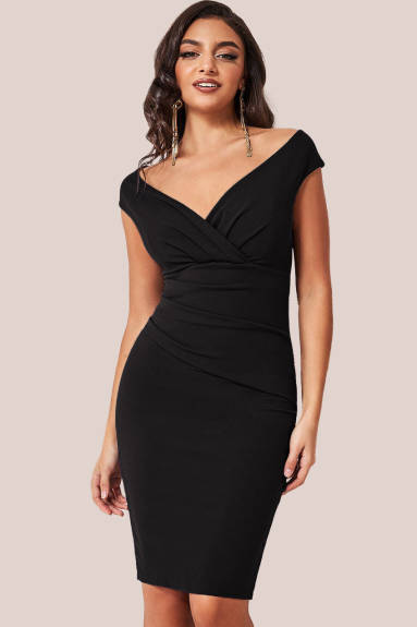 Goddiva - Bardot Pleated Midi Dress