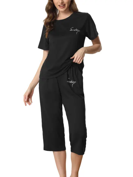 cheibear - Round Neck Capri Summer Nightwear PJ Set