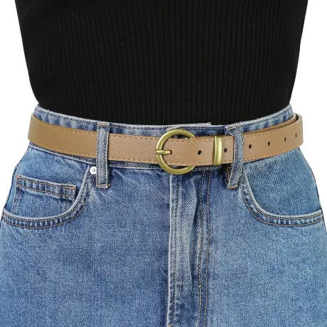 Allegra K- Ceinture fine en cuir PU avec boucle ardillon en métal bronze