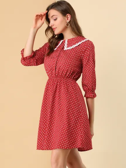 Allegra K- Stars Dots Print Ruffled 3/4 Sleeve Dress