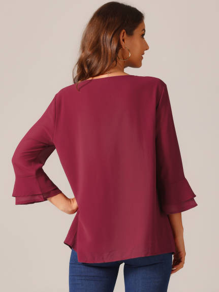 INSPIRE CHIC - V Neck 3/4 Sleeve Lightweight Pintuck Top