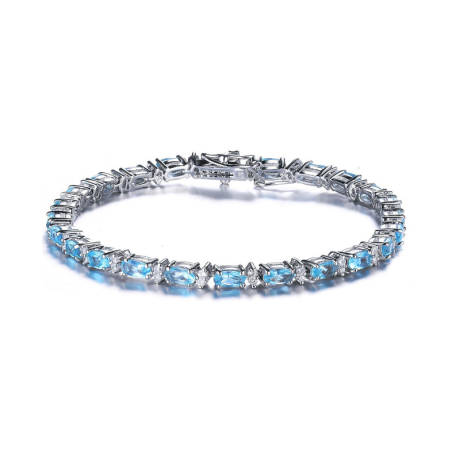 Genevive Sterling Silver White Gold Plated Tennis Bracelet with Colored and Clear Oval Cubic Zirconia in Alternation