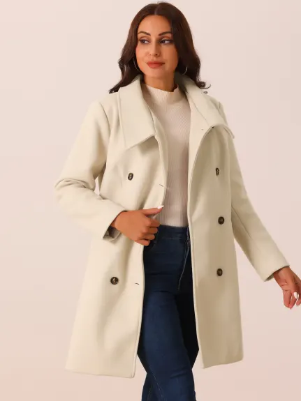 Allegra K - Double Breasted Winter Outwear Peacoat