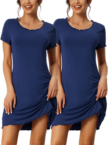 cheibear - Short Sleeve Sleep Dress 2-Pack, Blue