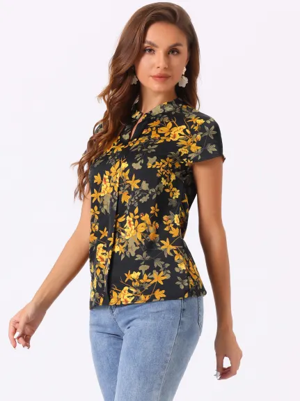 Allegra K- Blouse à manches florales en Satin