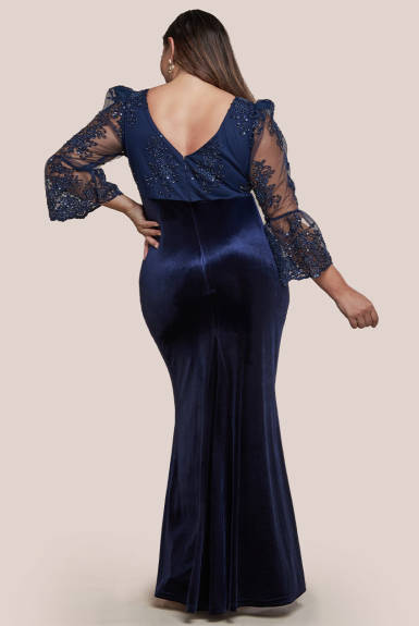 Goddiva - Scalloped Lace & Velvet Maxi Dress - Plus Size