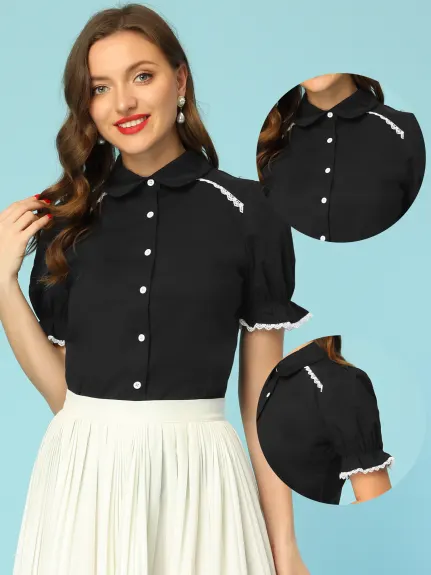 Allegra K- Peter Pan Collar Button Down Shirt