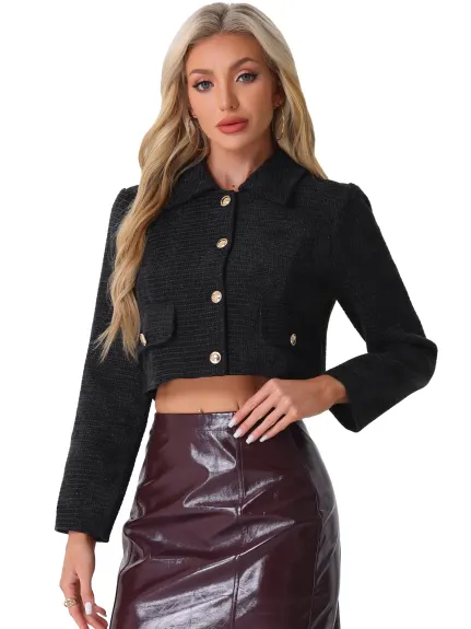 Allegra K - Veste de costume courte en tweed