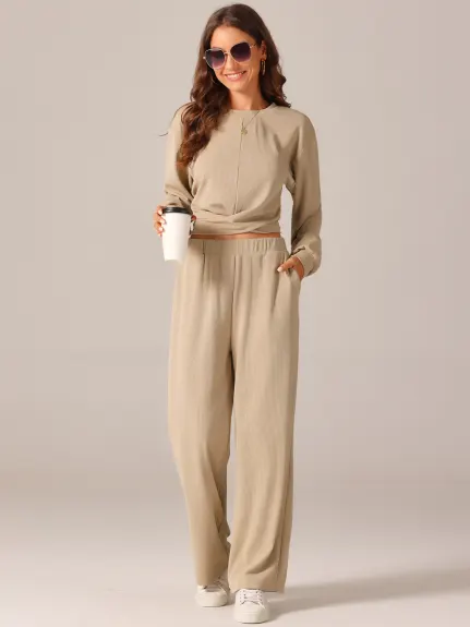 Allegra K - Long Sleeve Crop Tops Sweatsuit Sets