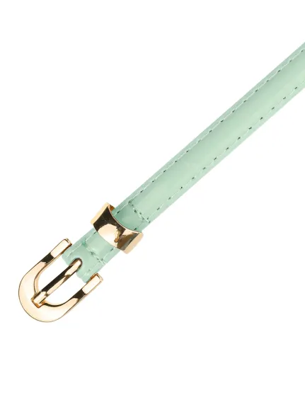 Allegra K- Skinny PU Leather Belt with Gold Metal Buckle