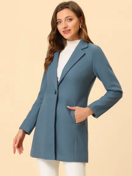 Allegra K- Classic Notched Lapel Long Overcoat