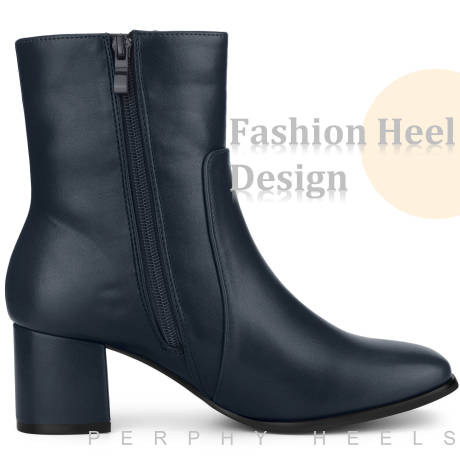 Allegra K - Square Toe Side Zip Chunky Heel Ankle Boots