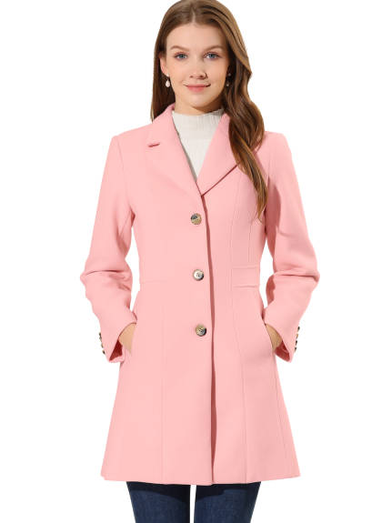 Allegra K - Single Breasted Notched Lapel Peacoat