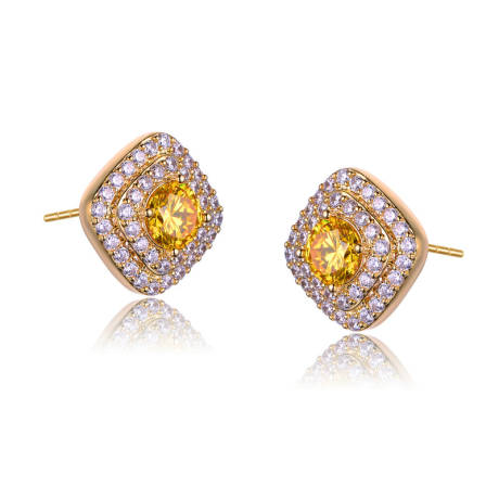 Genevive Sterling Silver 14k Gold Plated with Yellow Cubic Zirconia Stud Earrings