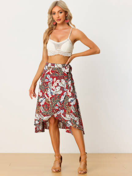 Allegra K- Floral Boho Wrap Midi Skirt