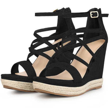 Allegra K - Platform Strappy Denim Wedge Sandals