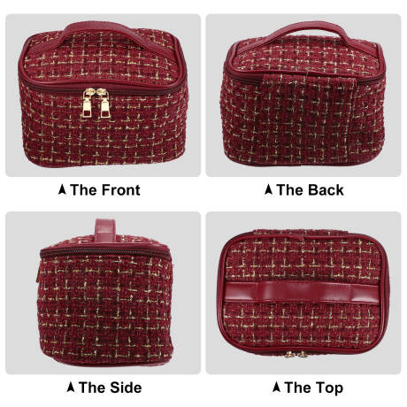 Unique Bargains- Travel Makeup Bag Organizer Case Woolen Plaid Pattern