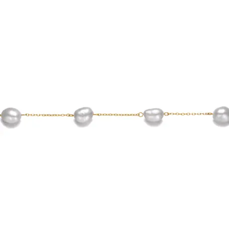 Genevive Sterling Silver 14k Yellow Gold Plated with Gray Pearl Station Bracelet w/ Adjustable Extension Chain