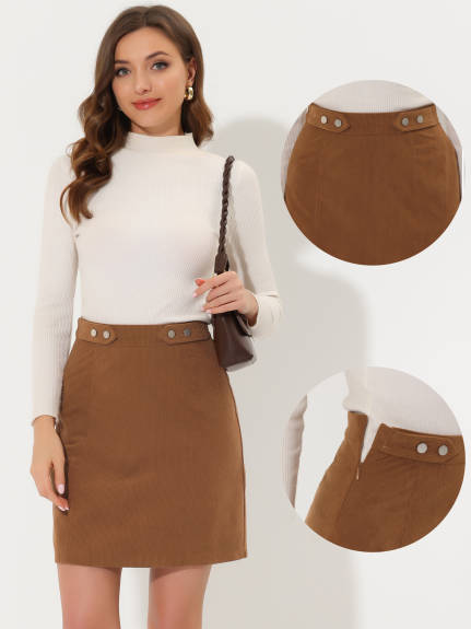 Allegra K- Mid Waist Corduroy A-line Mini Skirt