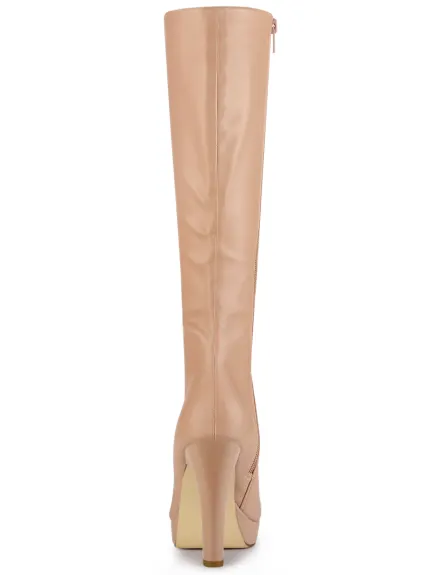 Allegra K - Faux Leather Platform Over the Knee High Boot