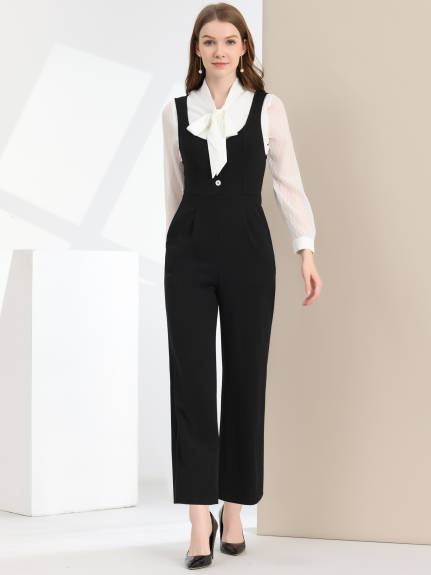 Allegra K - High Waist Wide Leg Pants Work Jumpsuit