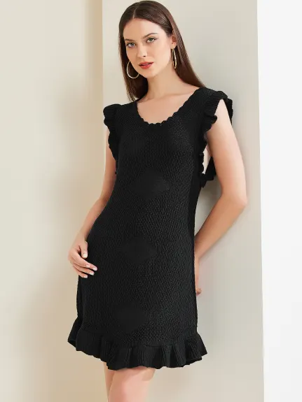 Allegra K - Robe en tricot mini à col rond en crochet