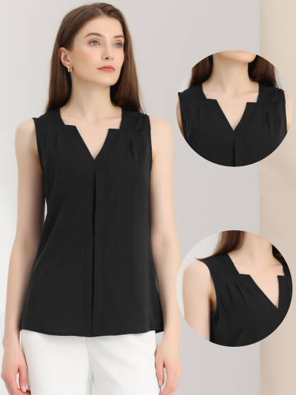 Allegra K - Sleeveless Work Pleated V Neck Blouse