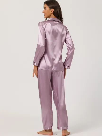 Allegra K - Satin Button Down Lounge Pajama Sets