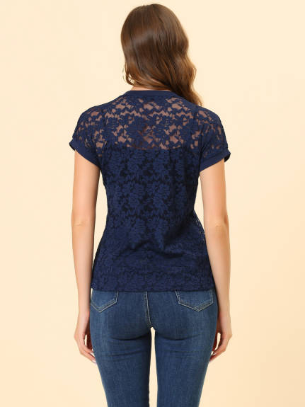 Allegra K- Lace Floral Embroidery See-Through Top