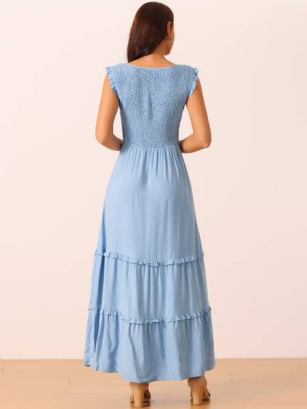 Allegra K - Sleeveless Scoop Neck Tiered Maxi Dress