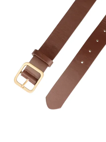 Allegra K- Square Pin Gold Buckle Wide Leather Waist Belt