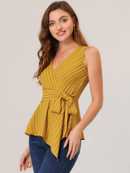 Allegra K- Sleeveless V Neckline Wrap Tie Waist Top