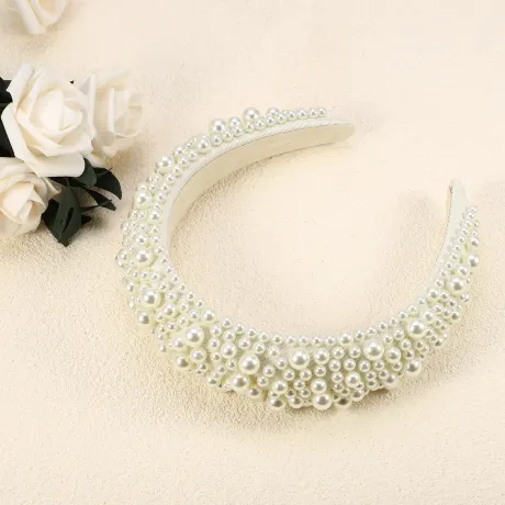 Unique Bargains - Faux Pearls Wide Padded Headband