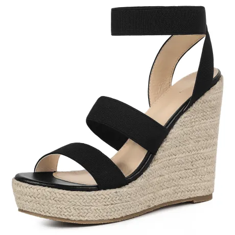 Allegra K - Elastic Strap Espadrille Wedges Sandals