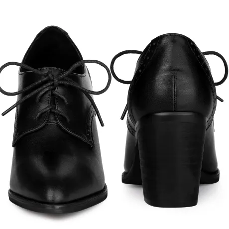 Allegra K - Pointy Toe Lace Up Faux Leather Ankle Booties